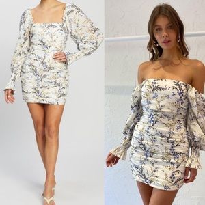 BEC + BRIDGE Lavender Bay Floral Ruched Lace Up Mini Dress US 6